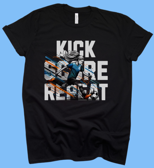 "Kick, Score, Repeat" T-shirt.