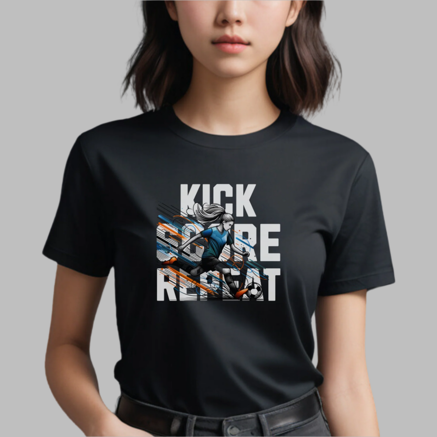 "Kick, Score, Repeat" T-shirt.