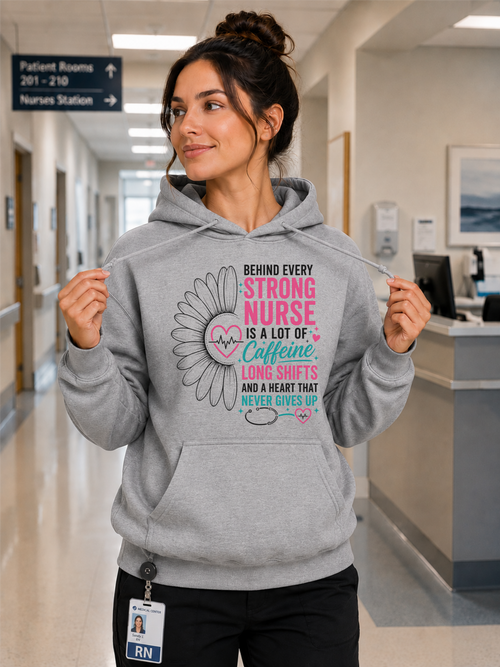 Behind Every Strong Nurse Hoodie in Gray