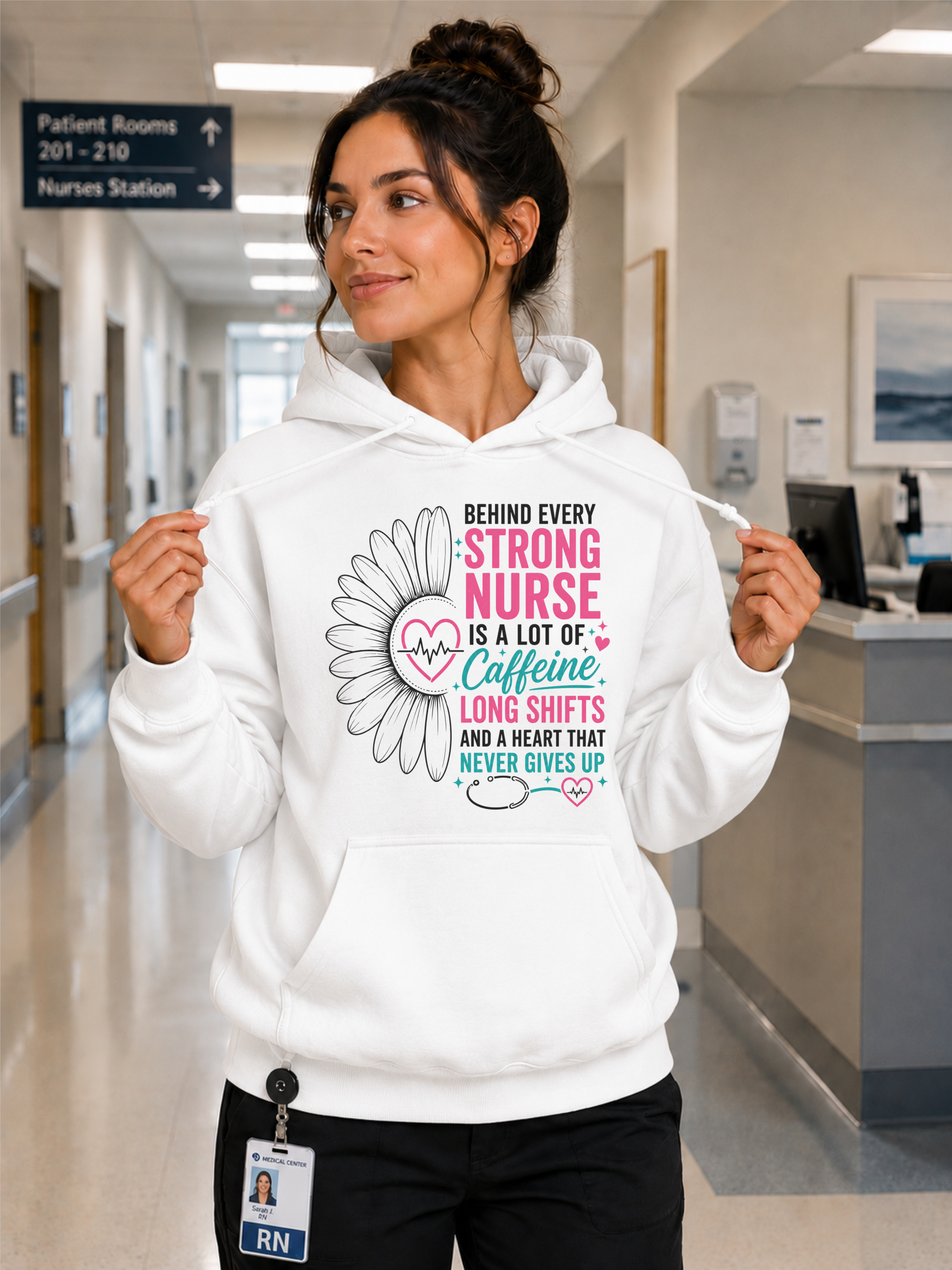 Behind Every Strong Nurse Hoodie in White