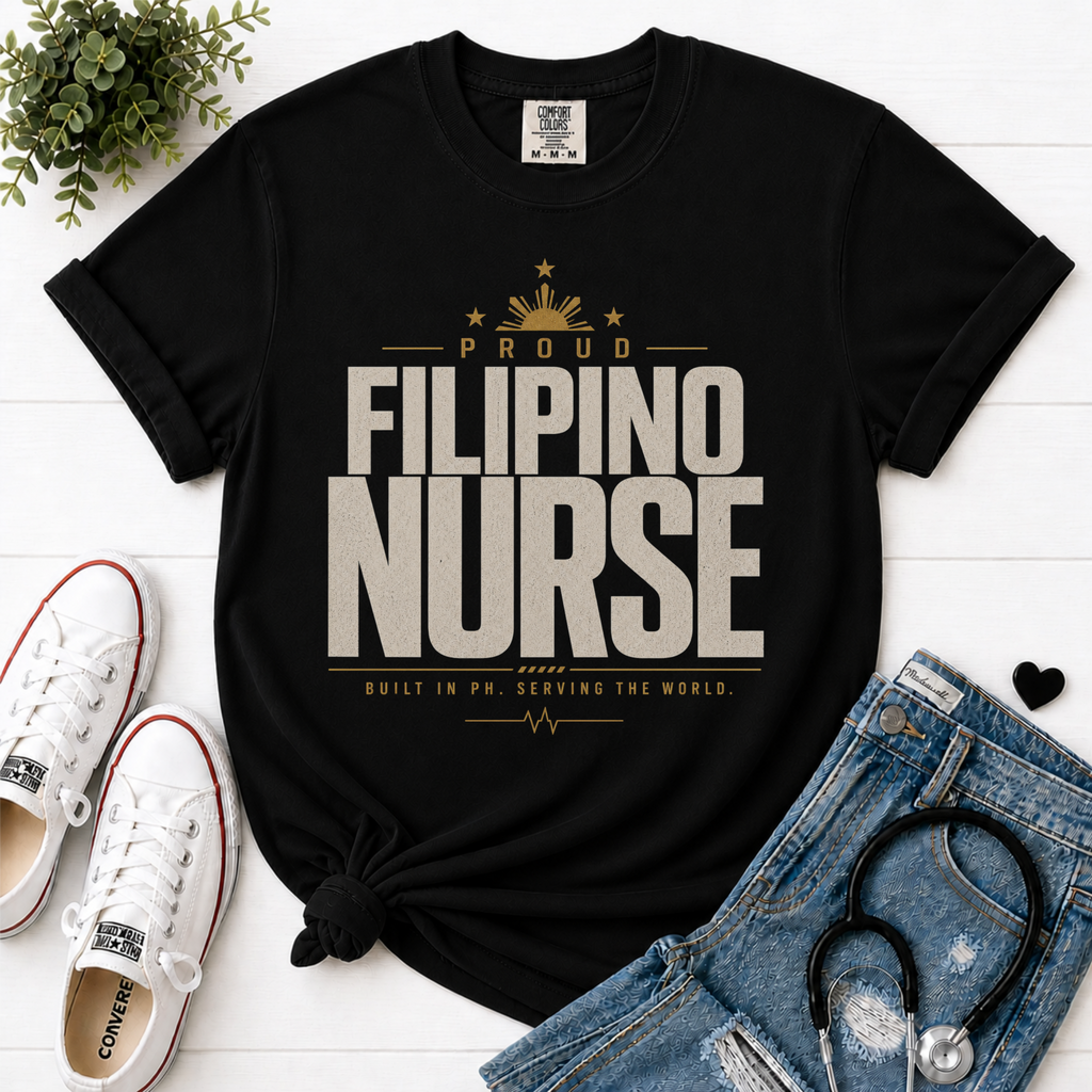 Proud Filipino Nurse t-shirt in Black - Comfort Colors flatlay