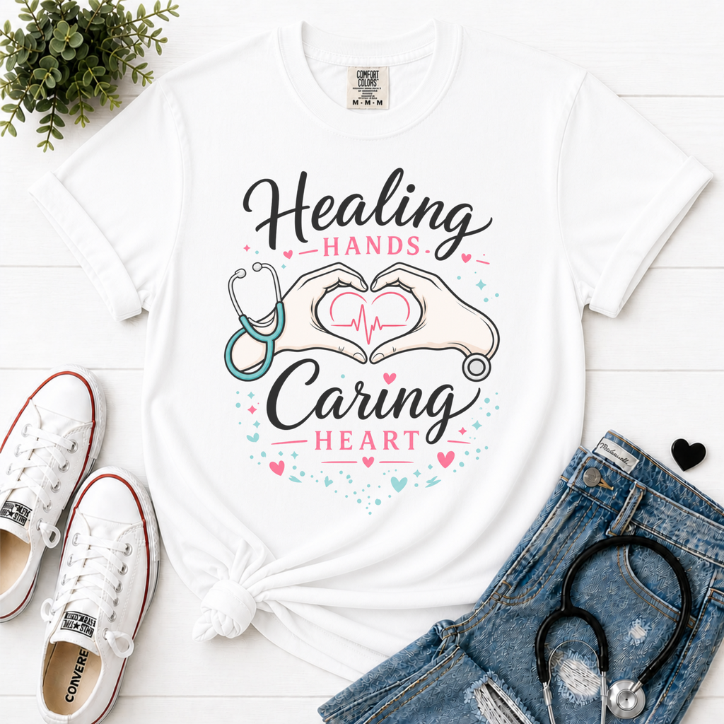 Healing Hands Caring Heart flatlay White