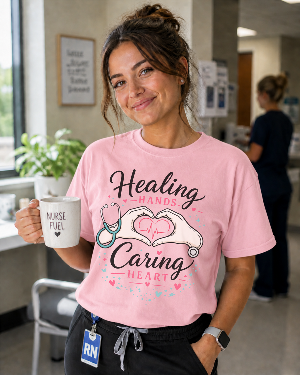 Healing Hands Caring Heart nurse tee Blossom