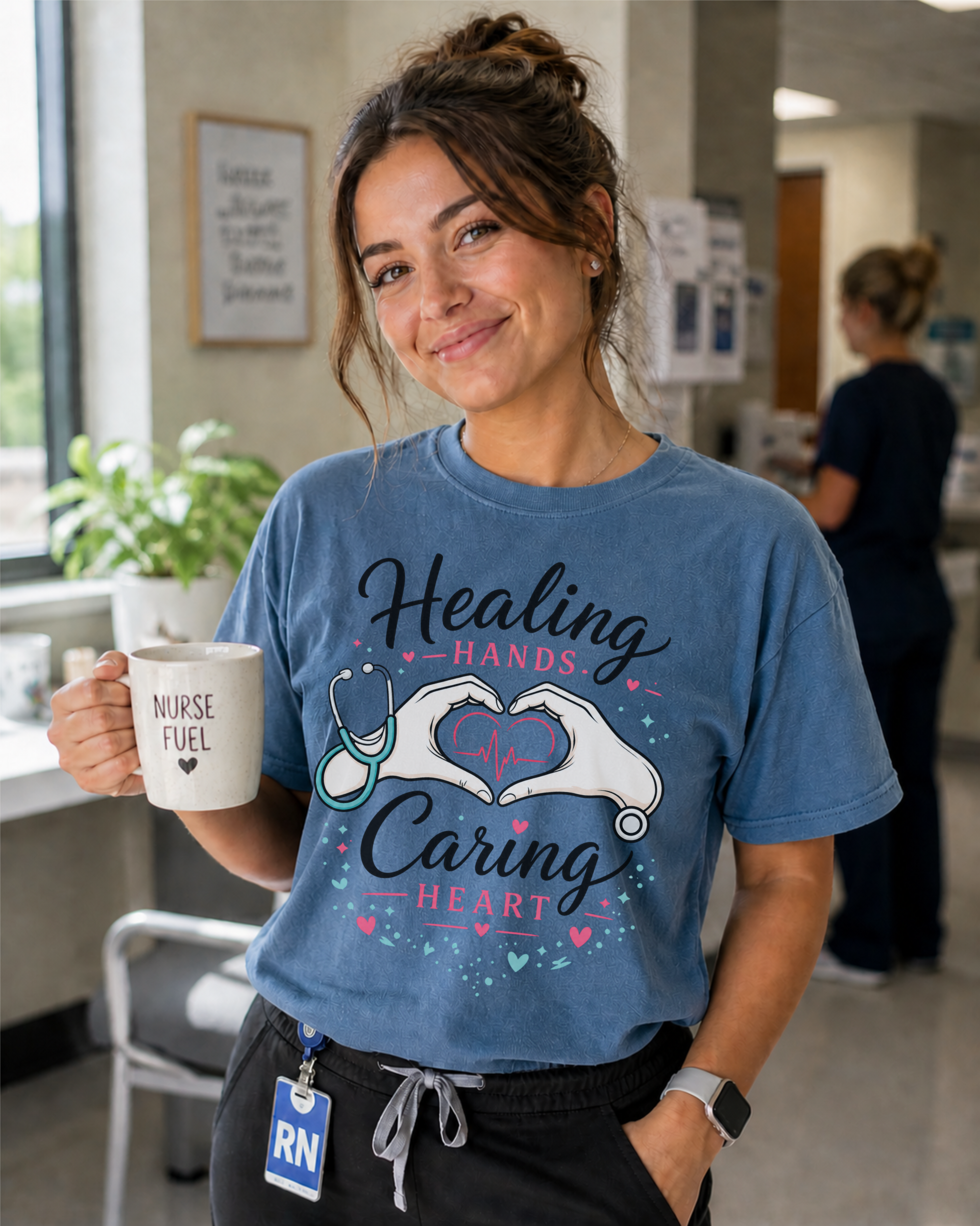Healing Hands Caring Heart nurse tee Blue Jean