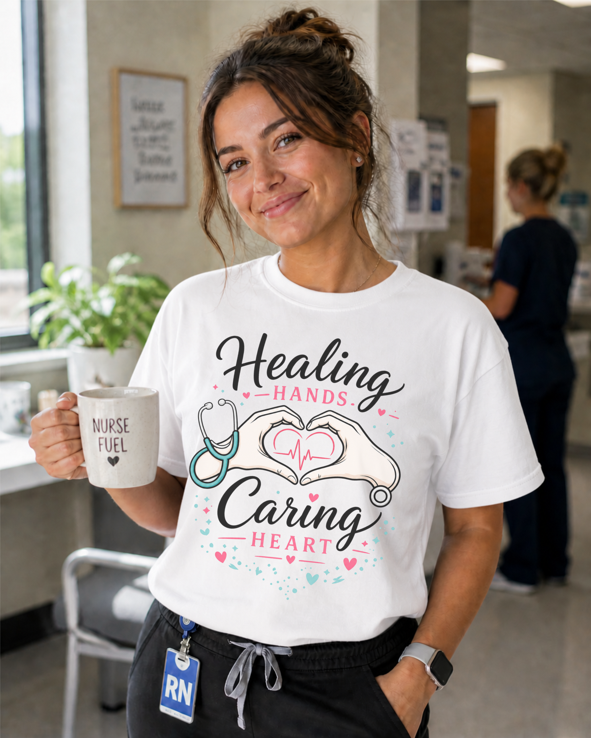 Healing Hands Caring Heart nurse tee White