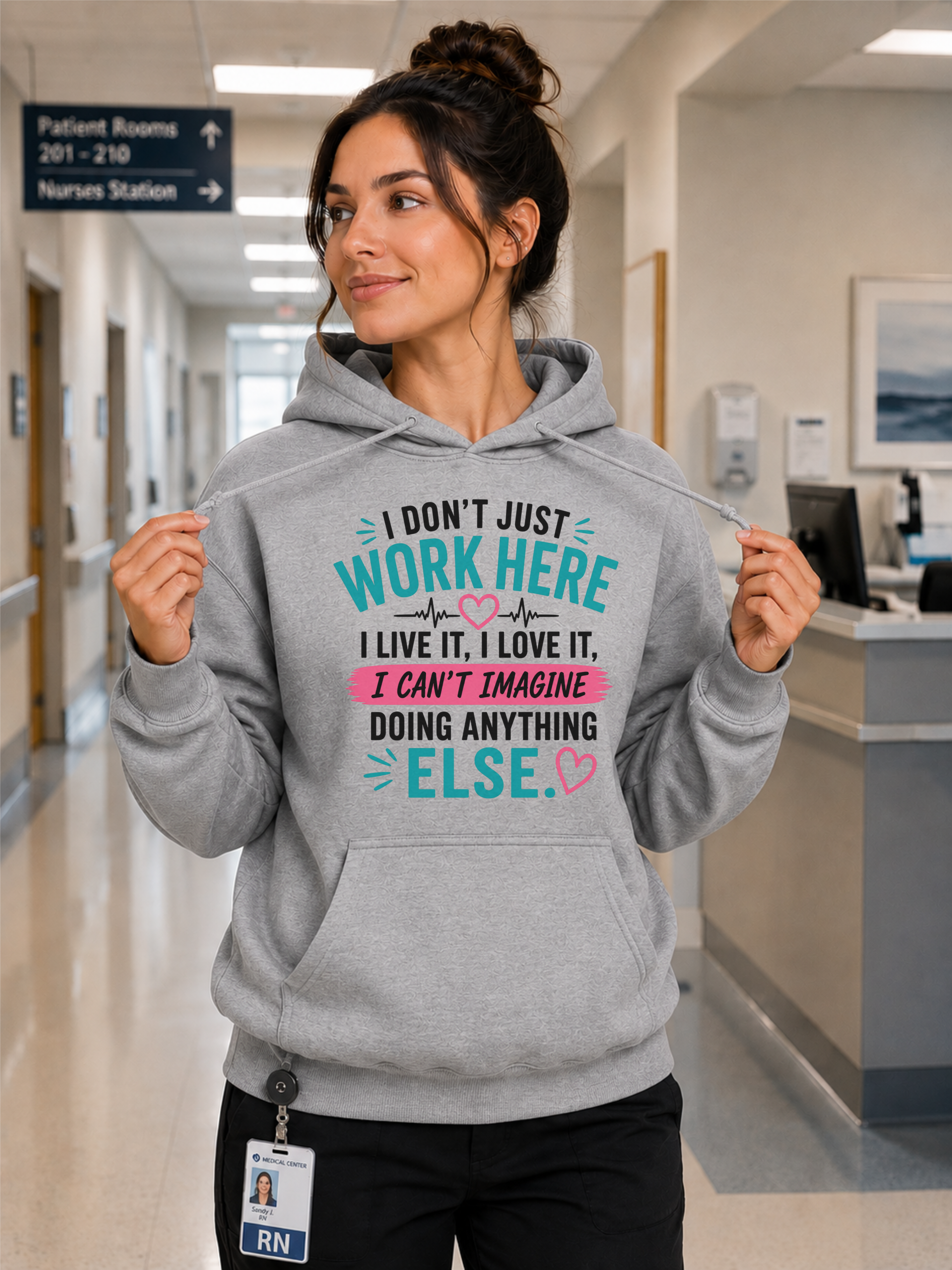 I Don't Just Work Here I Actually Care Nurse Hoodie in Gray
