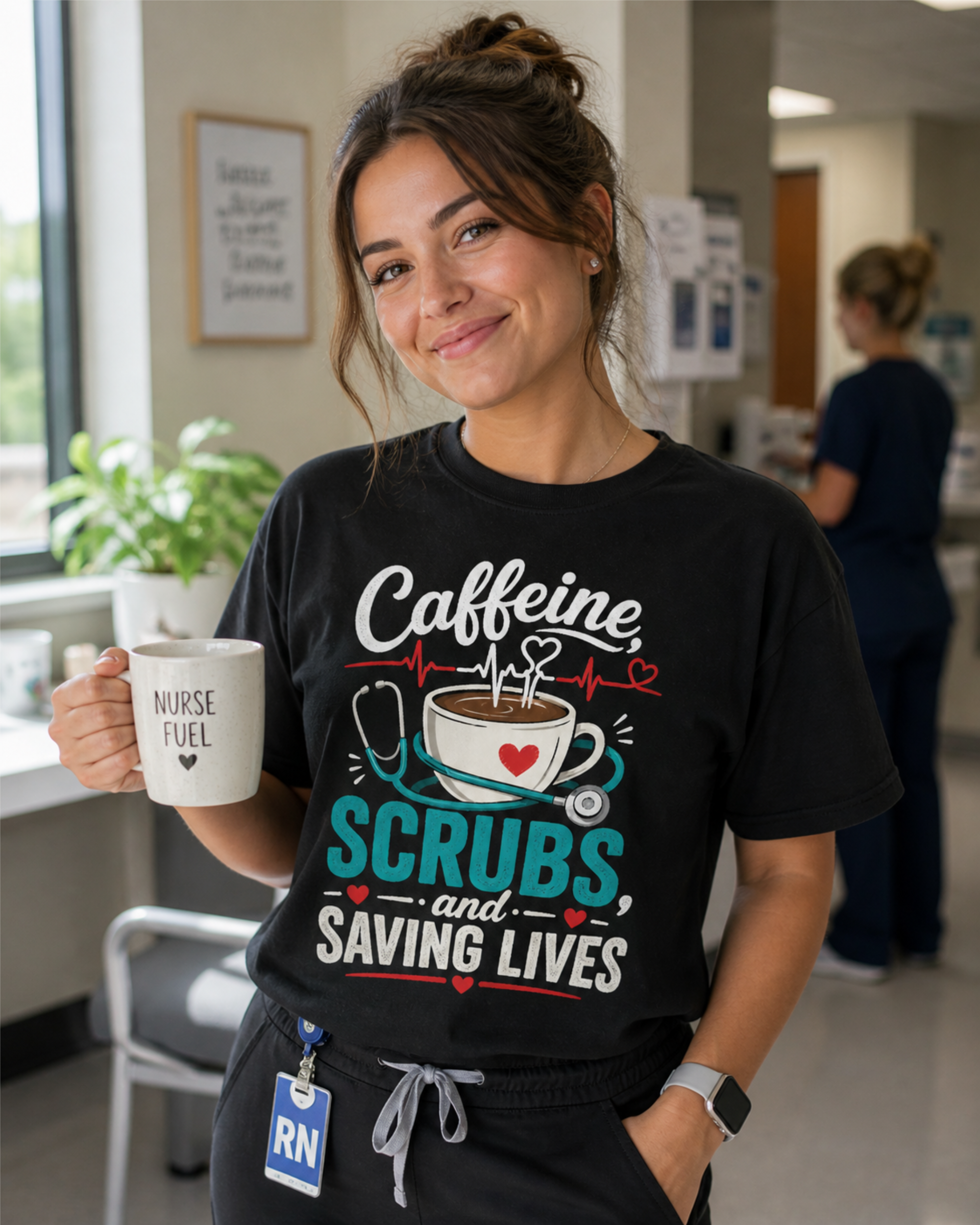 Caffeine Scrubs and Saving Lives Nurse T-Shirt | Coffee Nurse Gift Graphic Tee | Comfort Colors