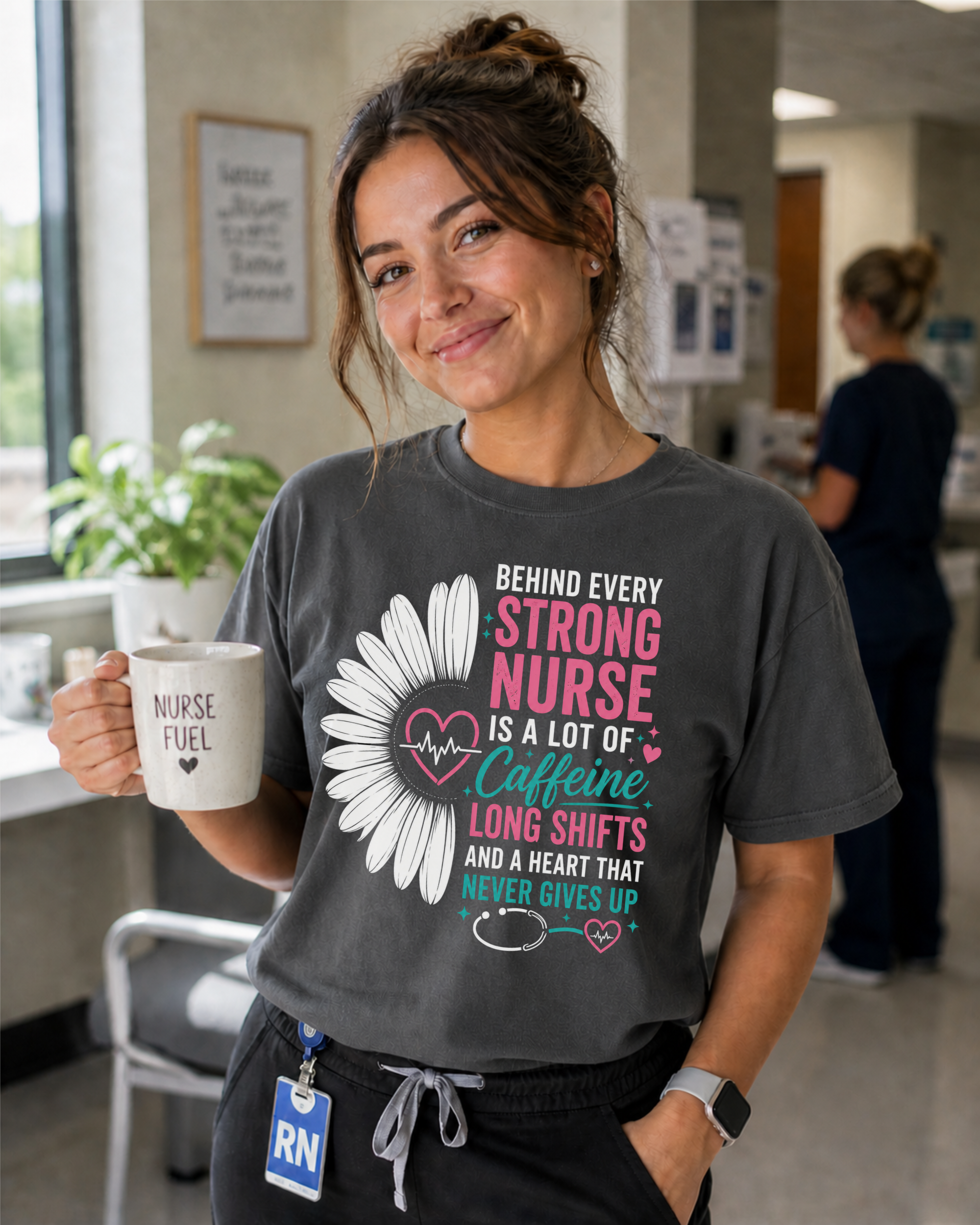 Behind Every Strong Nurse Comfort Colors T-Shirt in Pepper Charcoal - nurse lifestyle photo