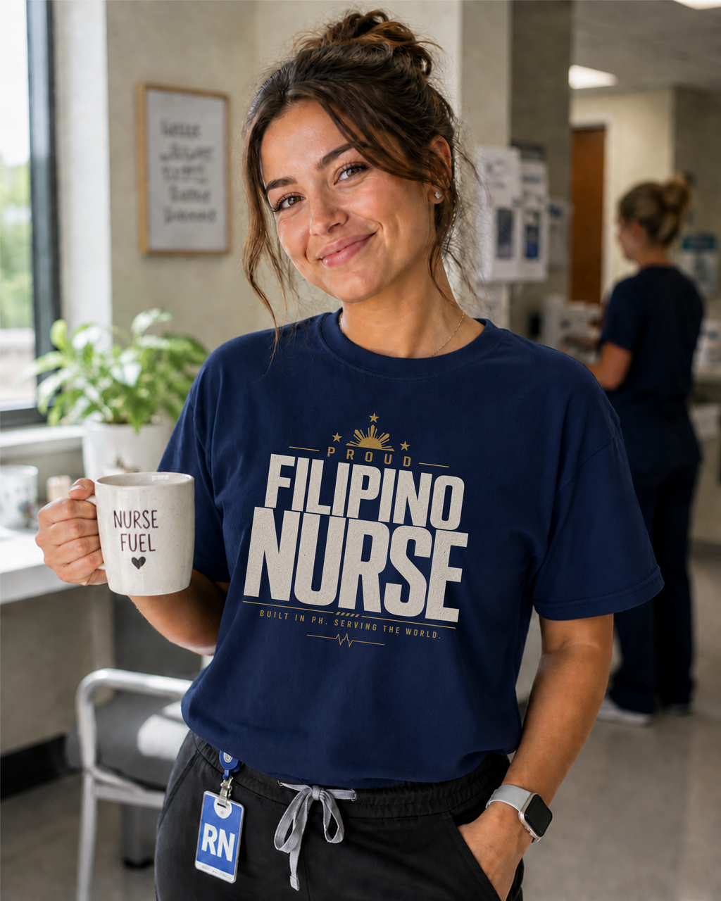Proud Filipino Nurse t-shirt in Navy - lifestyle photo