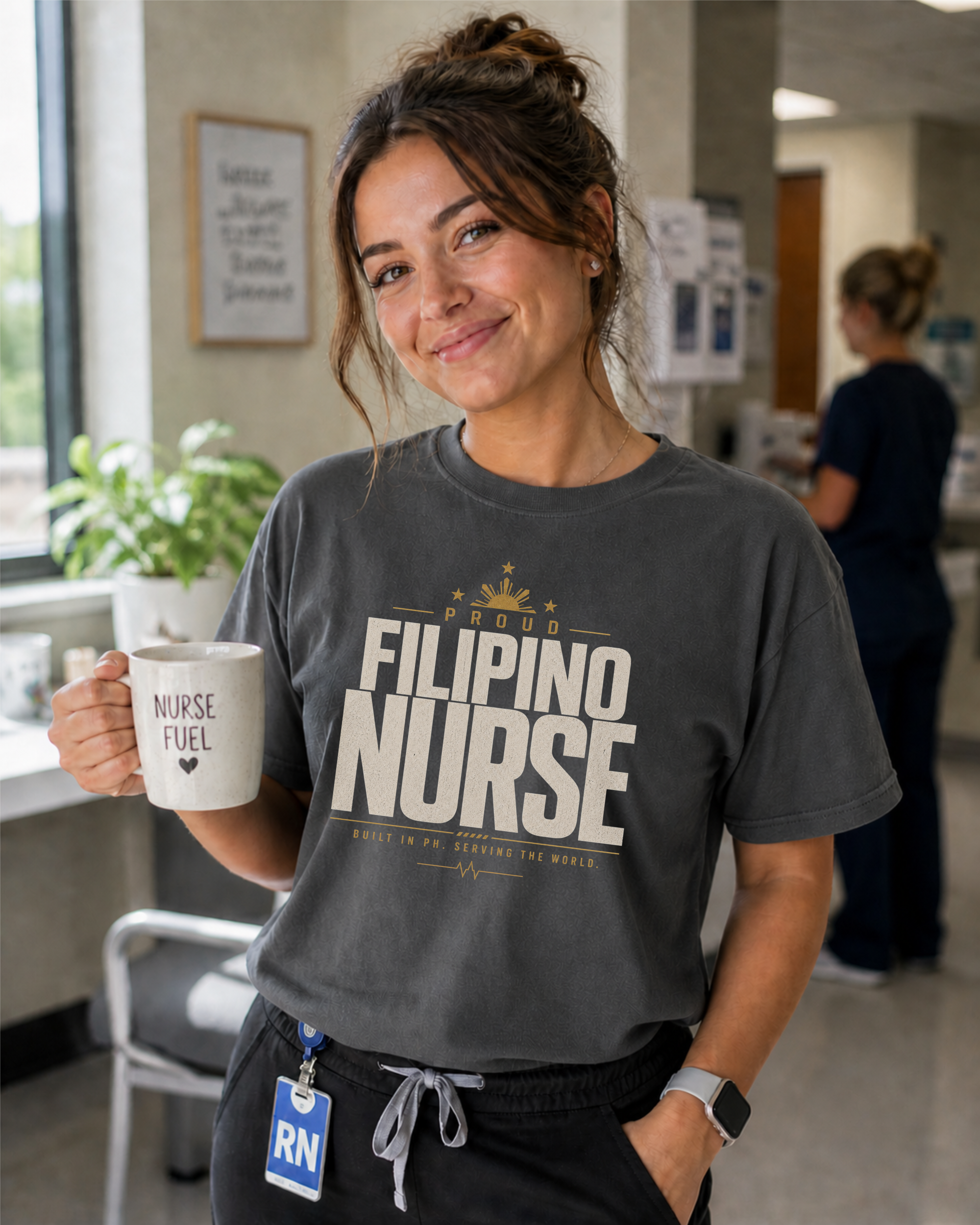Proud Filipino Nurse t-shirt in Pepper - lifestyle photo