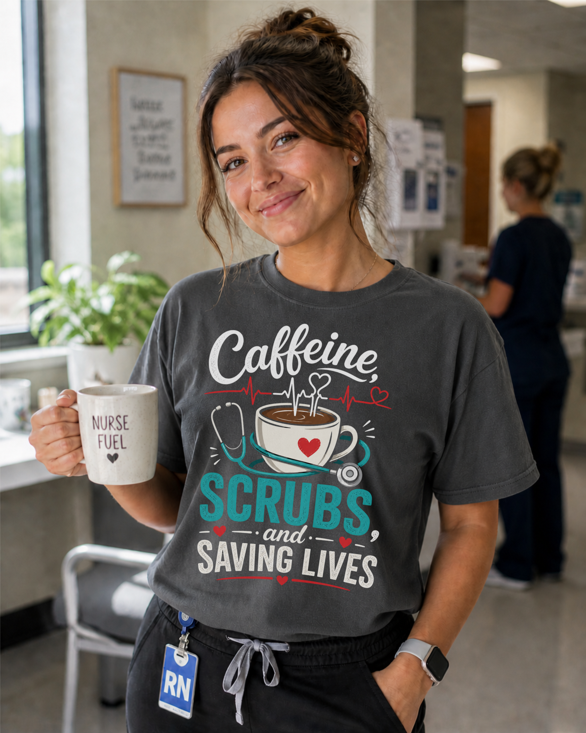 Caffeine Scrubs and Saving Lives Nurse T-Shirt | Coffee Nurse Gift Graphic Tee | Comfort Colors