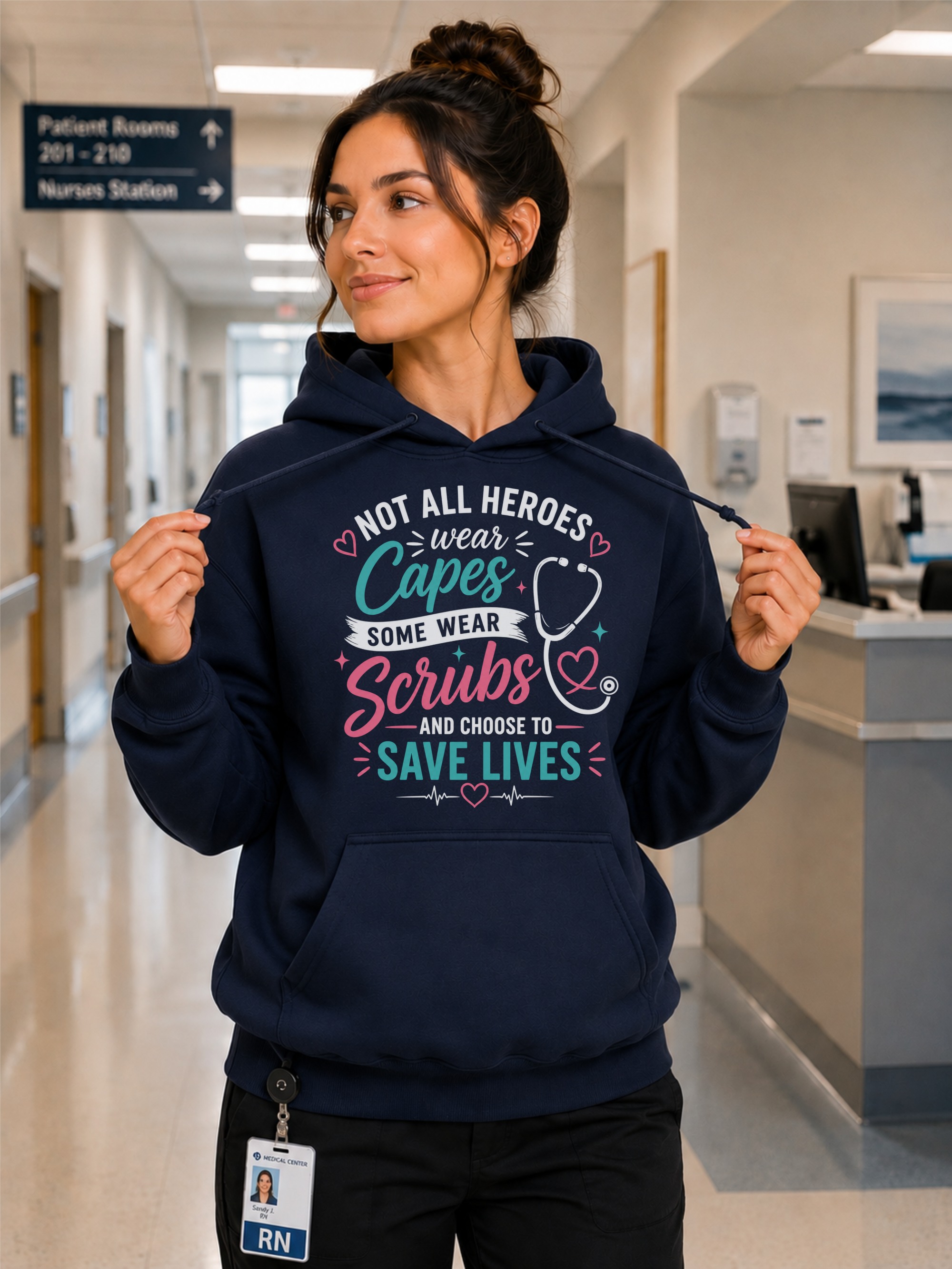 Not All Heroes Wear Capes Some Wear Scrubs Nurse Hoodie in Navy