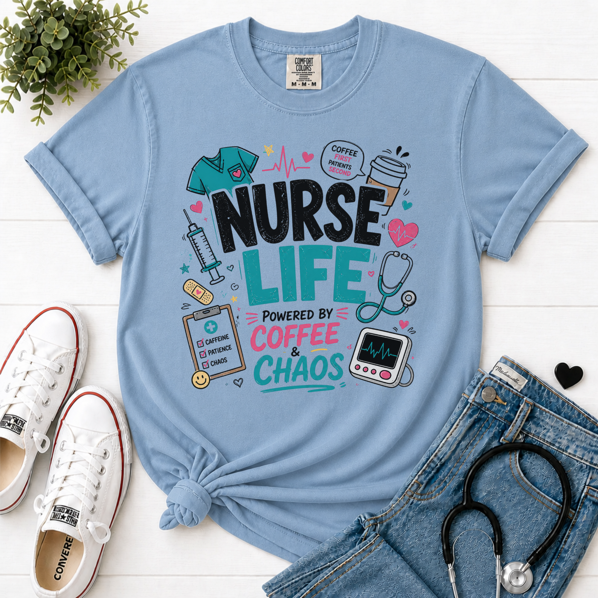 Nurse Life flatlay Chambray