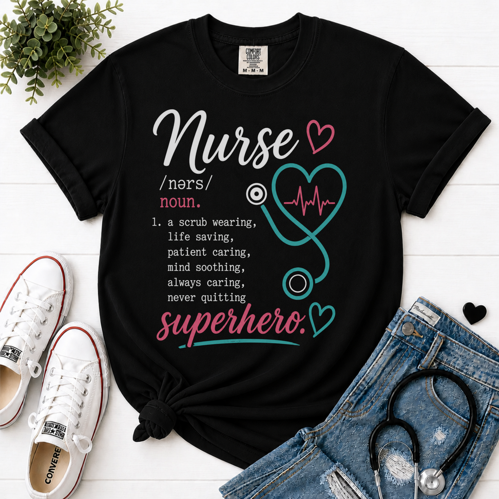 Nurse Superhero flatlay Black