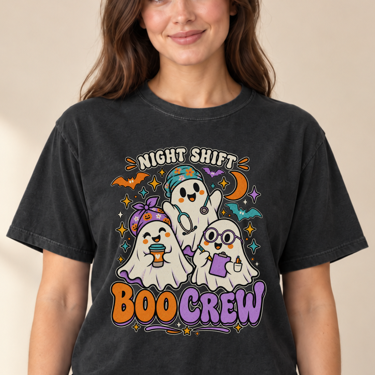 Night Shift Boo Crew nurse tee Black