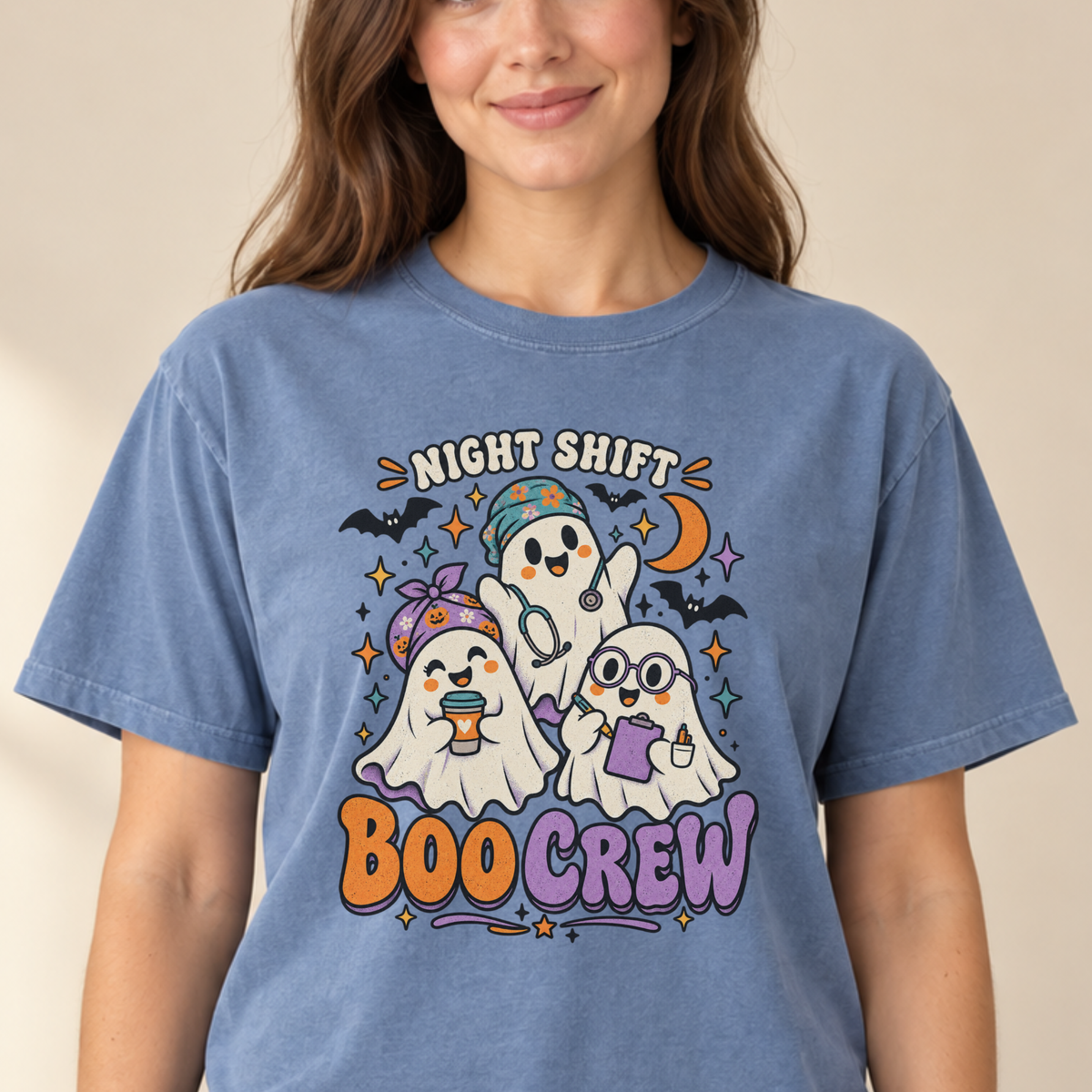 Night Shift Boo Crew nurse tee Blue Jean