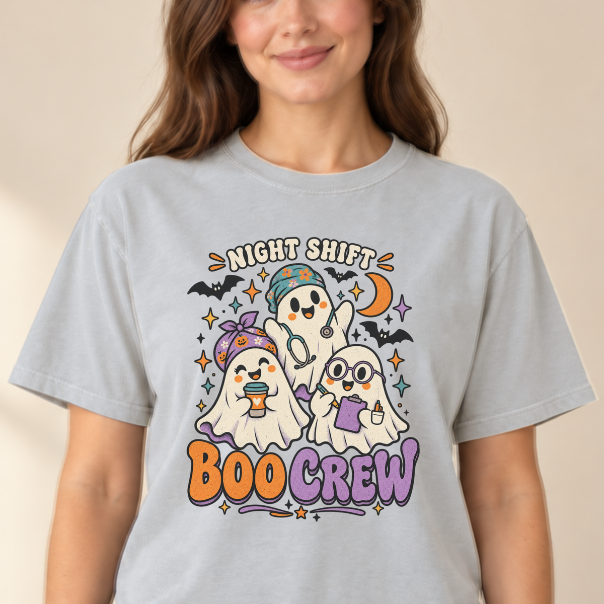 Night Shift Boo Crew nurse tee Ivory