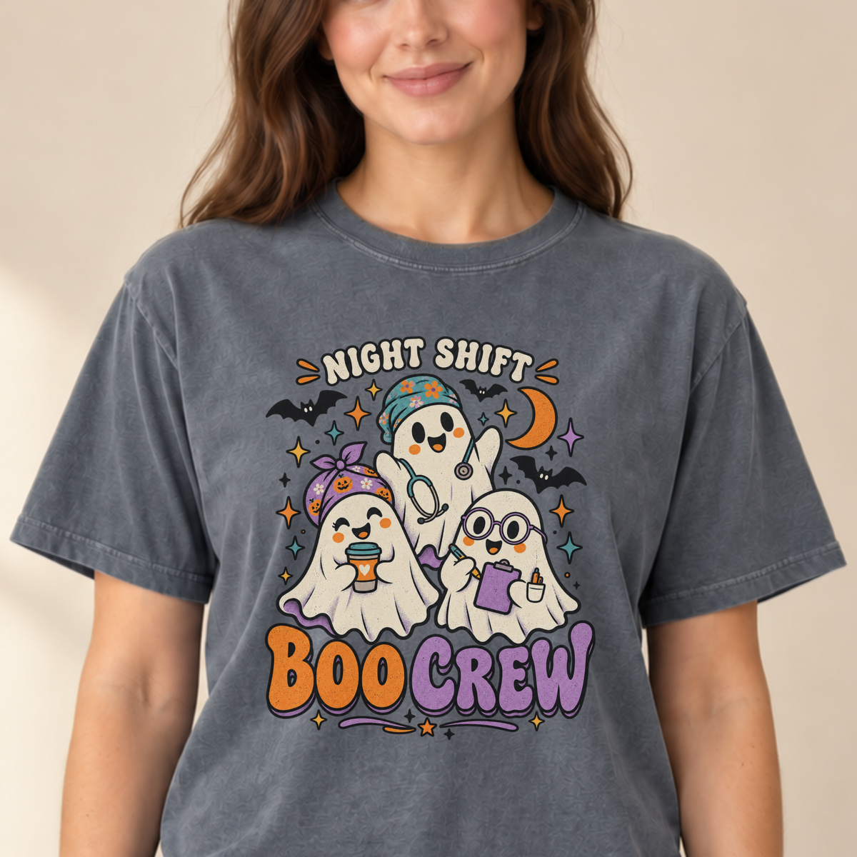 Night Shift Boo Crew nurse tee Pepper