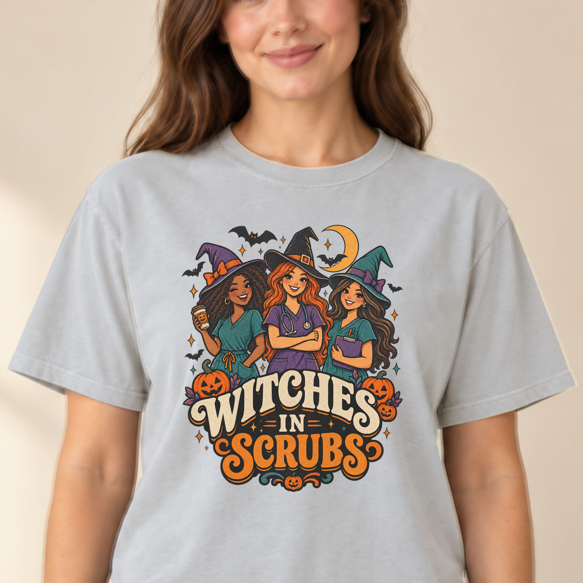Witches in Scrubs nurse tee Ivory