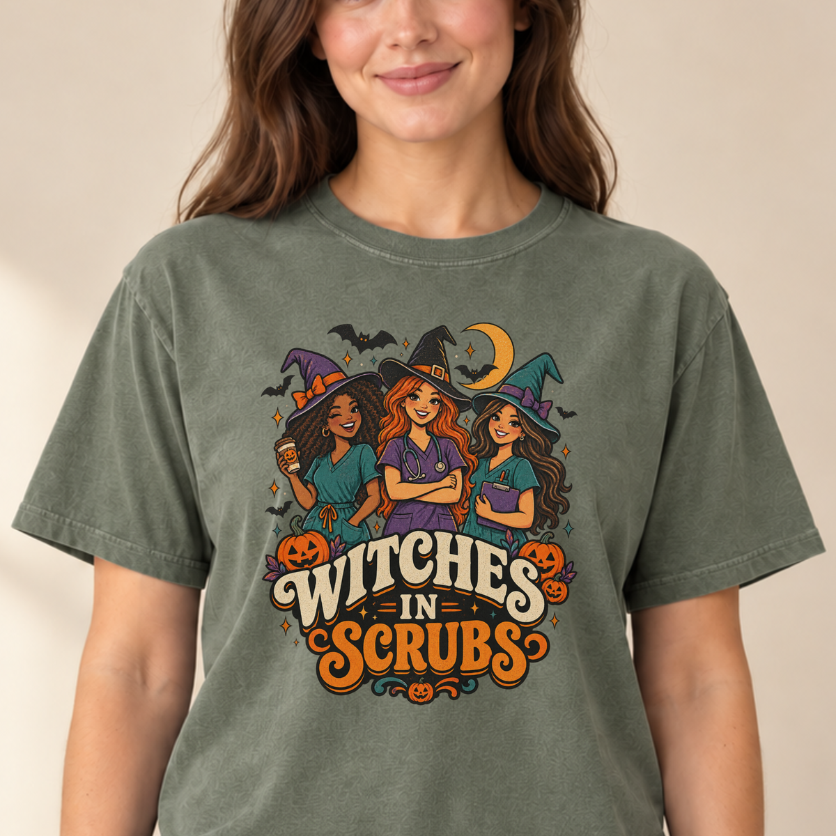 Witches in Scrubs nurse tee Moss