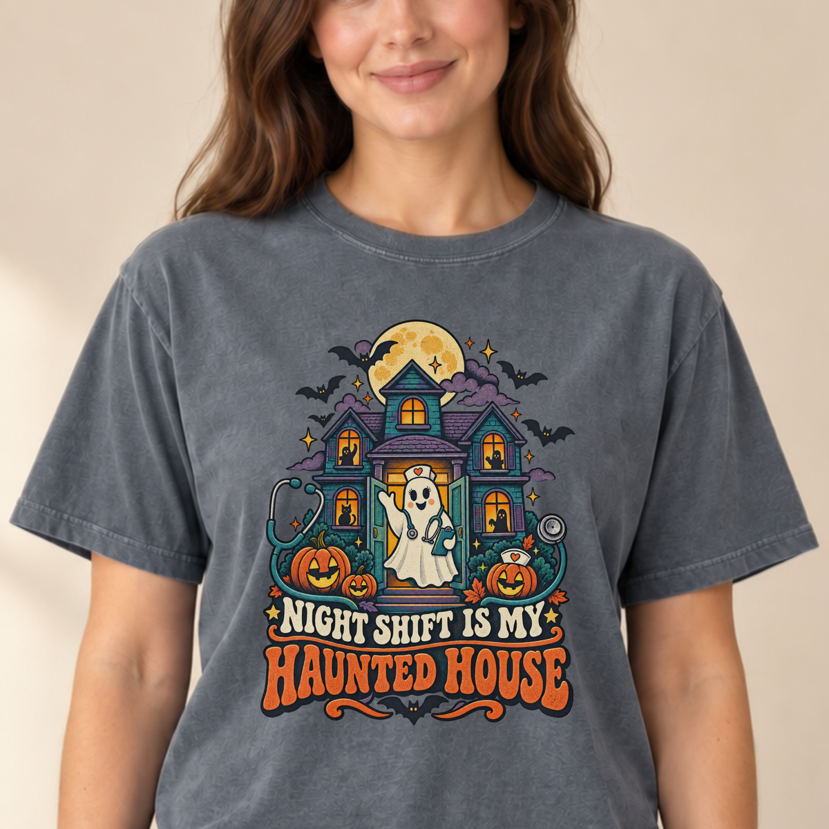 Night Shift Is My Haunted House nurse tee Pepper