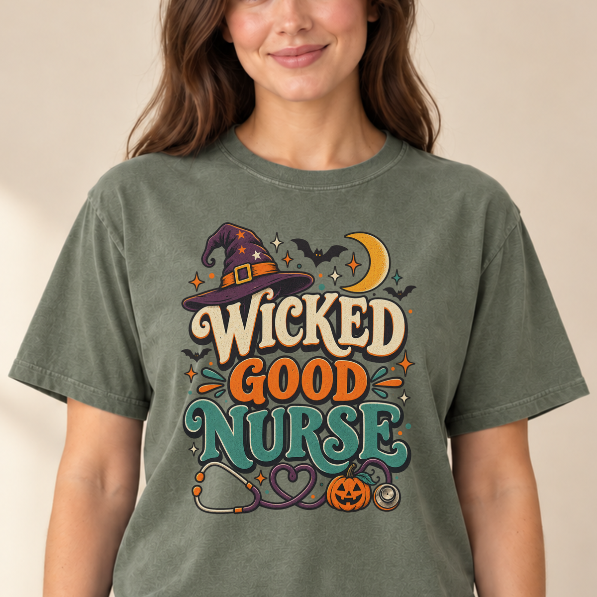 Wicked Good Nurse tee Moss