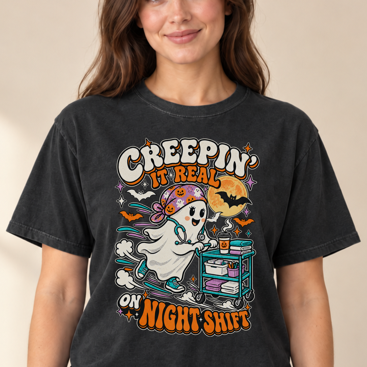 Creepin It Real On Night Shift tee Black