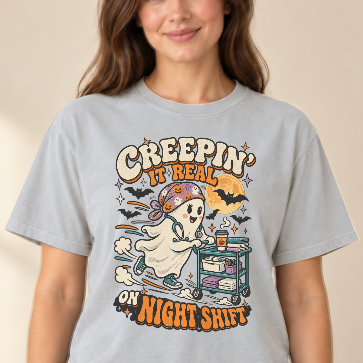 Creepin It Real On Night Shift tee Ivory
