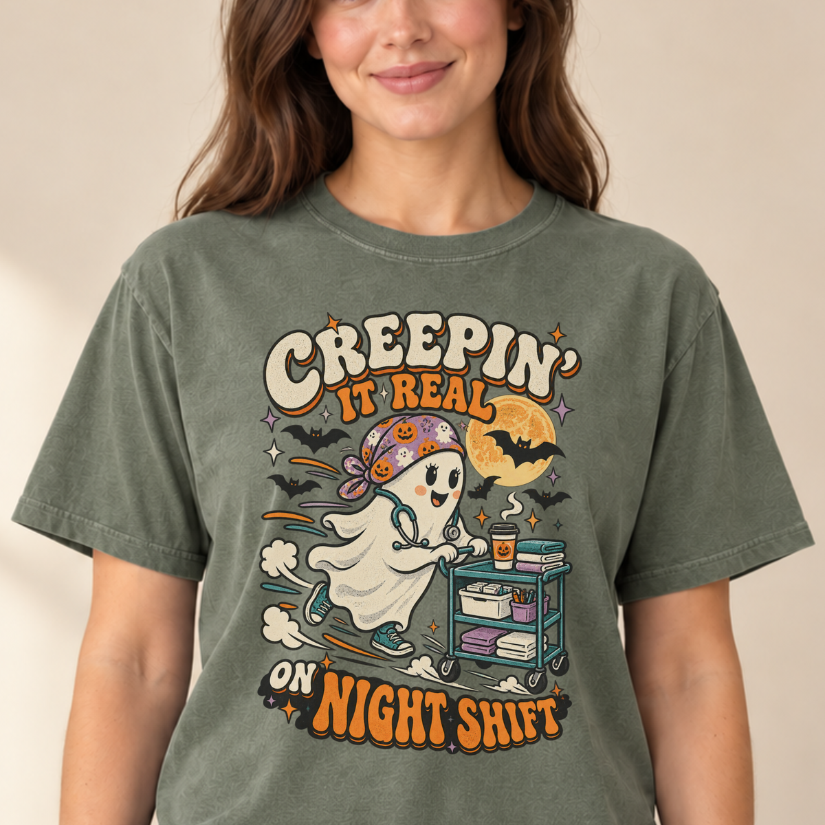 Creepin It Real On Night Shift tee Moss