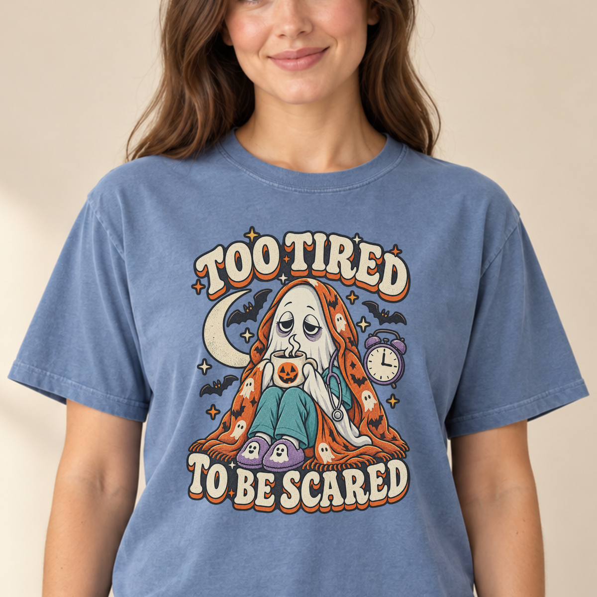 Too Tired To Be Scared tee Blue Jean