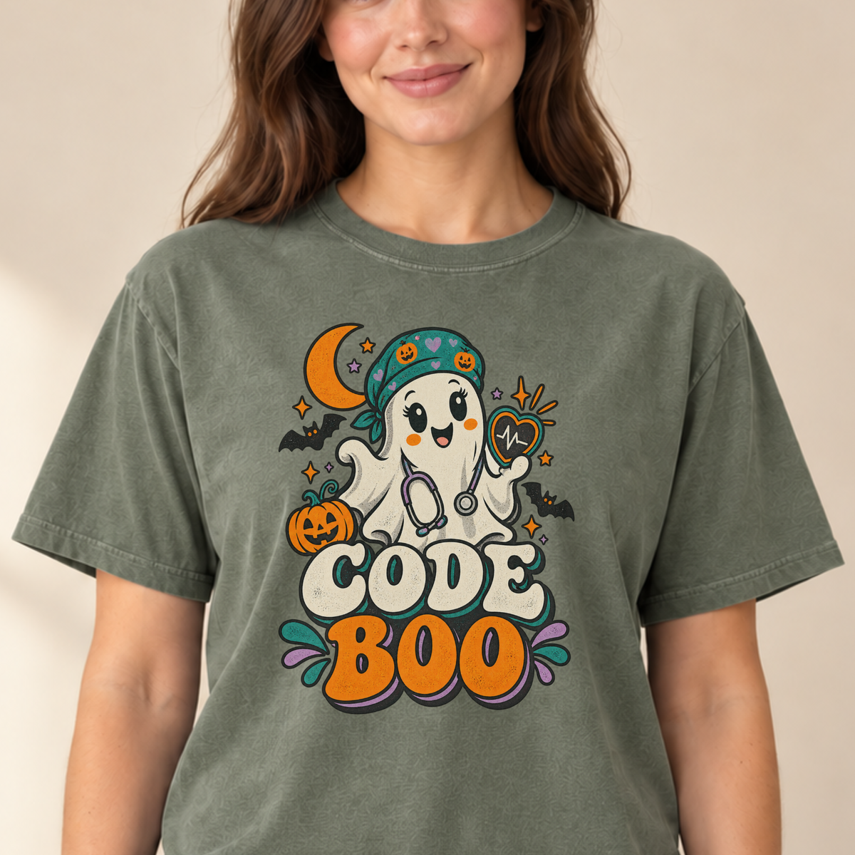 Code Boo nurse tee Moss