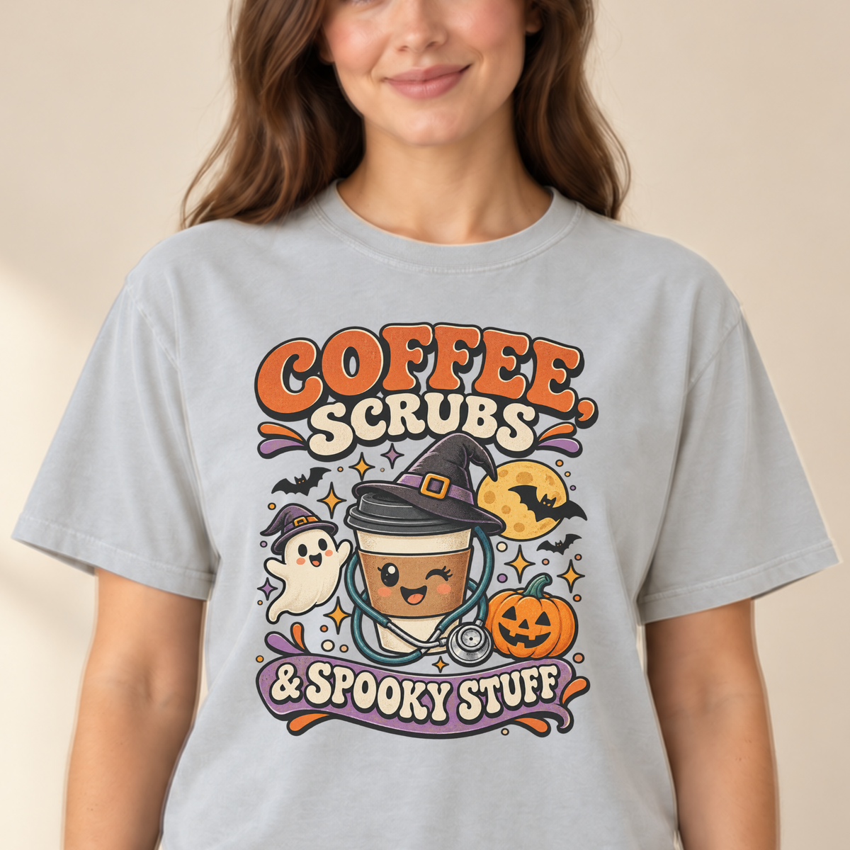 Coffee Scrubs and Spooky Stuff tee Ivory