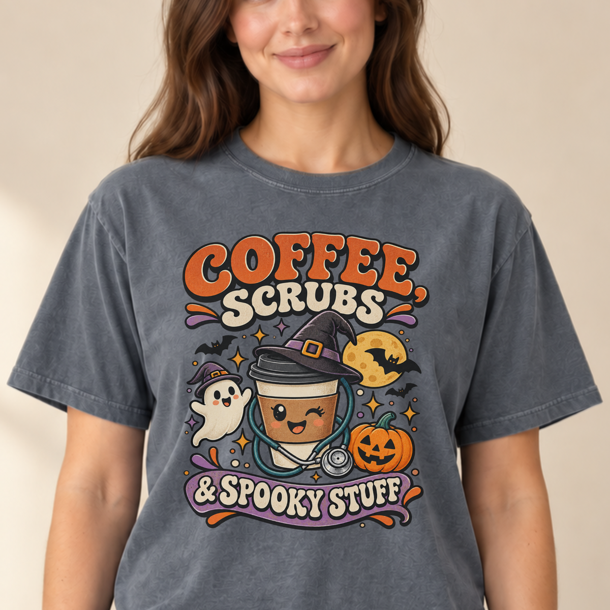 Coffee Scrubs and Spooky Stuff tee Pepper