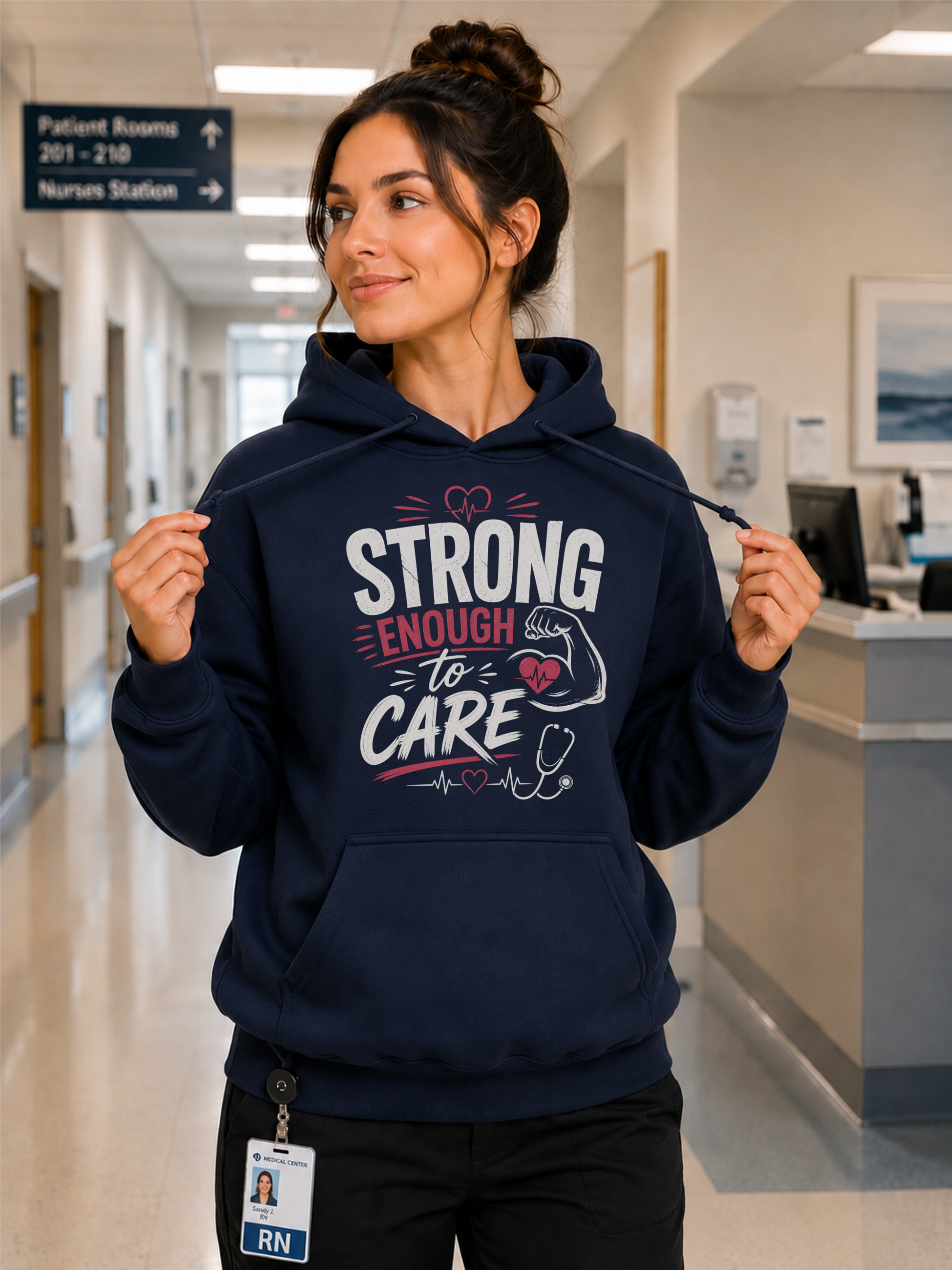 Strong Enough to Care Nurse Hoodie in Navy