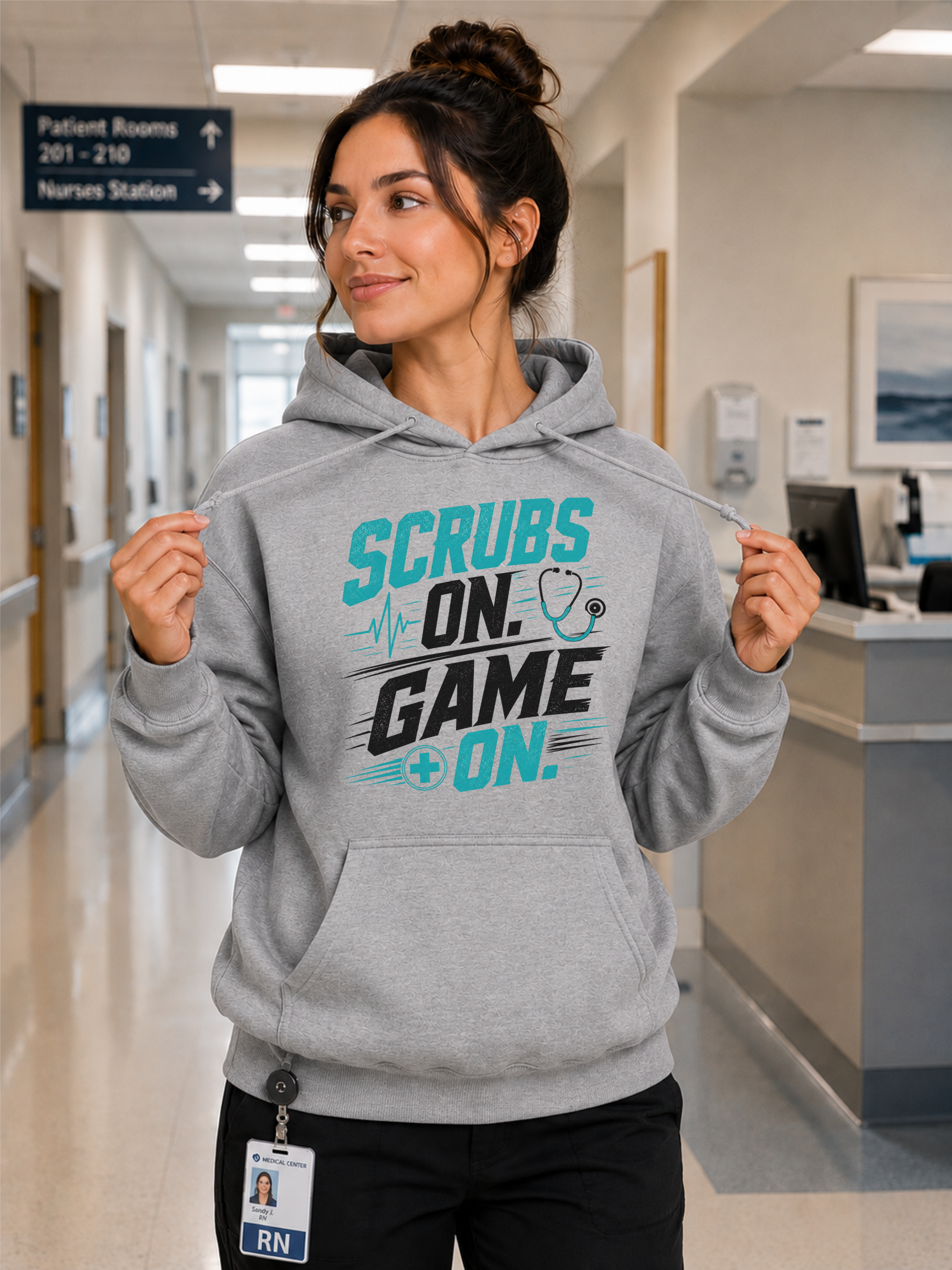 Scrubs On Game On Nurse Hoodie in Gray