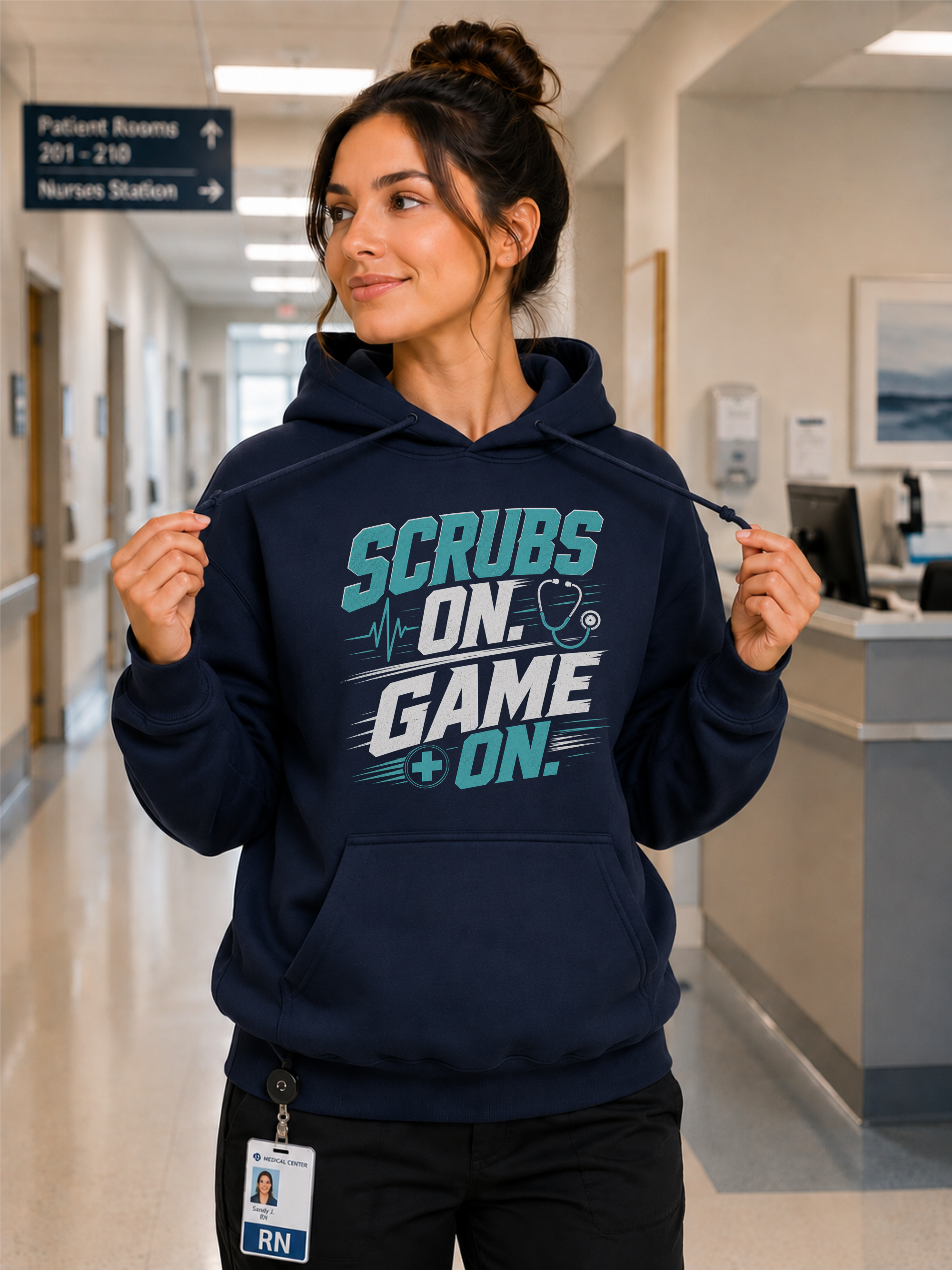 Scrubs On Game On Nurse Hoodie in Navy