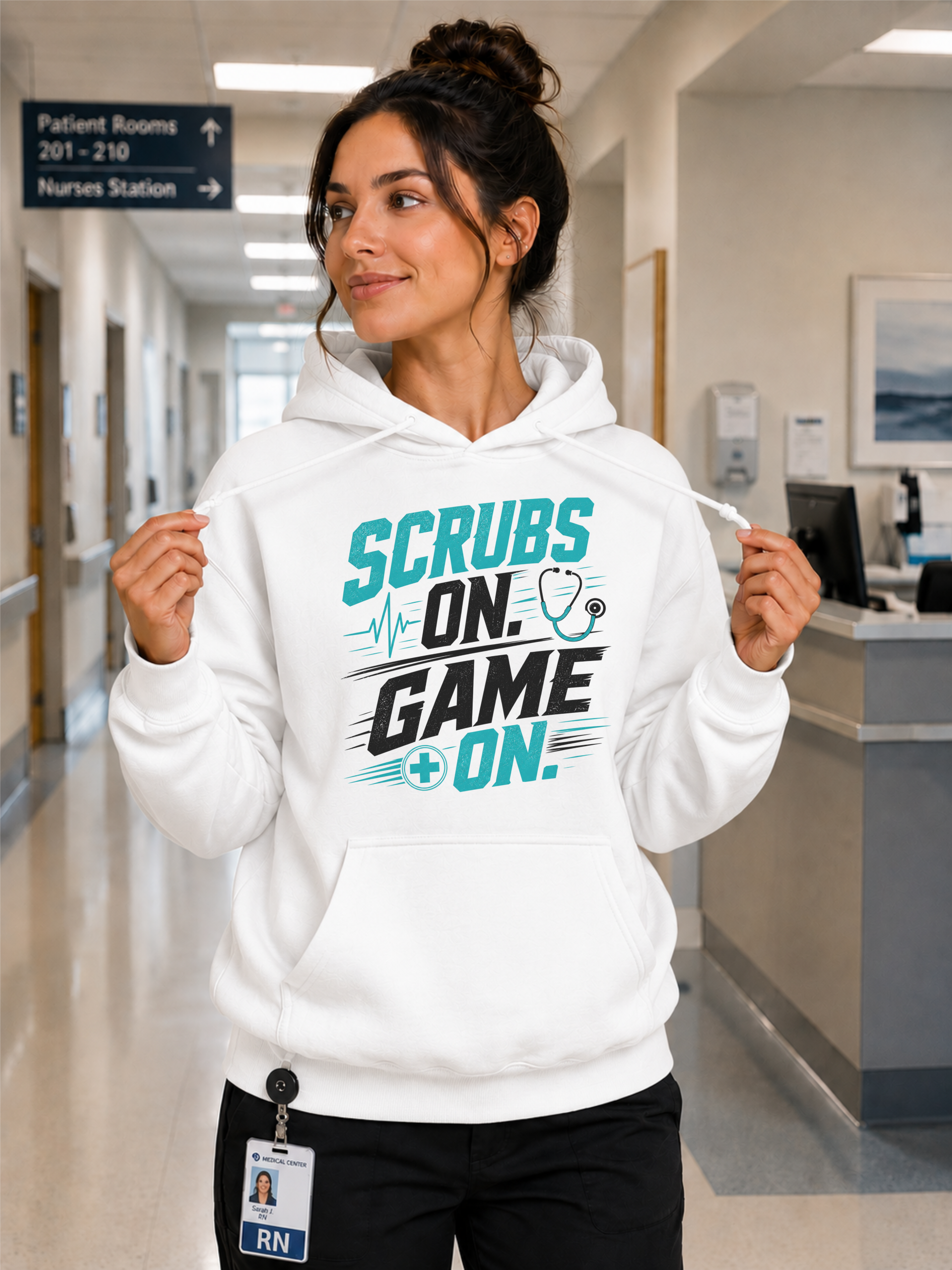 Scrubs On Game On Nurse Hoodie in White